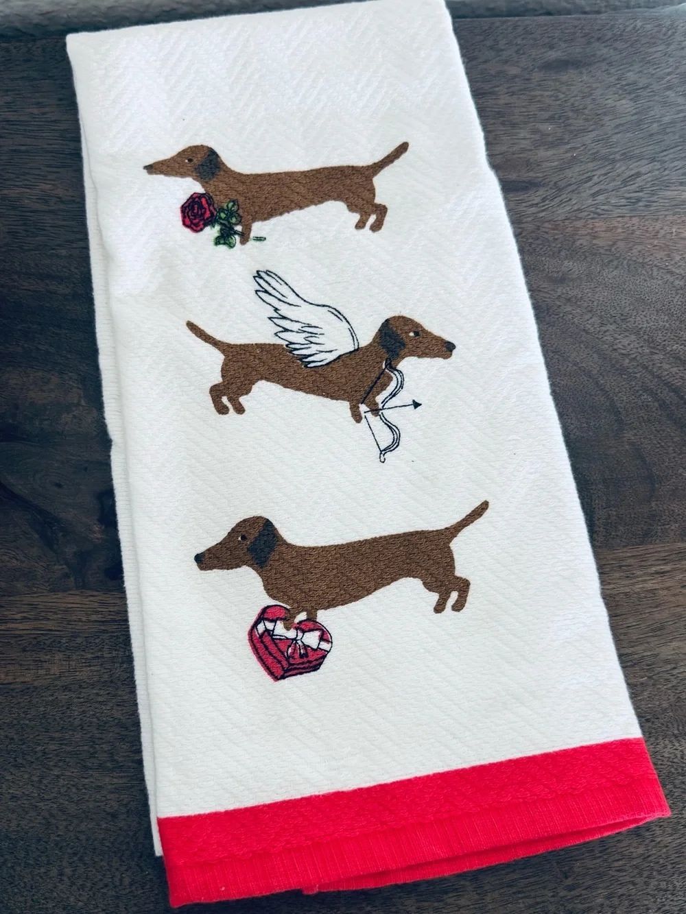 Valentine Dachshund Cupid Dog Kitchen Hand Towel